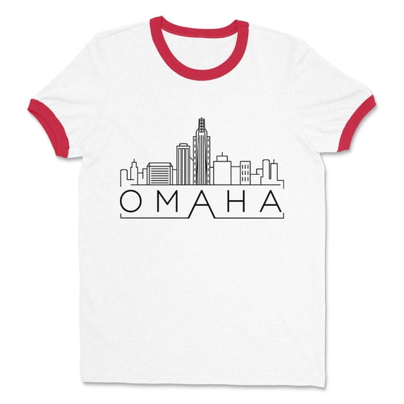 Skyline Omaha Nebraska Ringer Tee Shirt Unisex X-Large White/Red