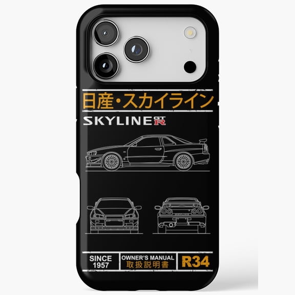 Skyline R34 blueprint performance outline art iPhone Case 17 11 12 13 14 15 16 Pro Max
