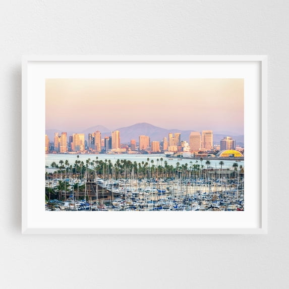 Skyline Sunset - San Diego California Photography White Framed Wall Art Print 16 x 24 inches
