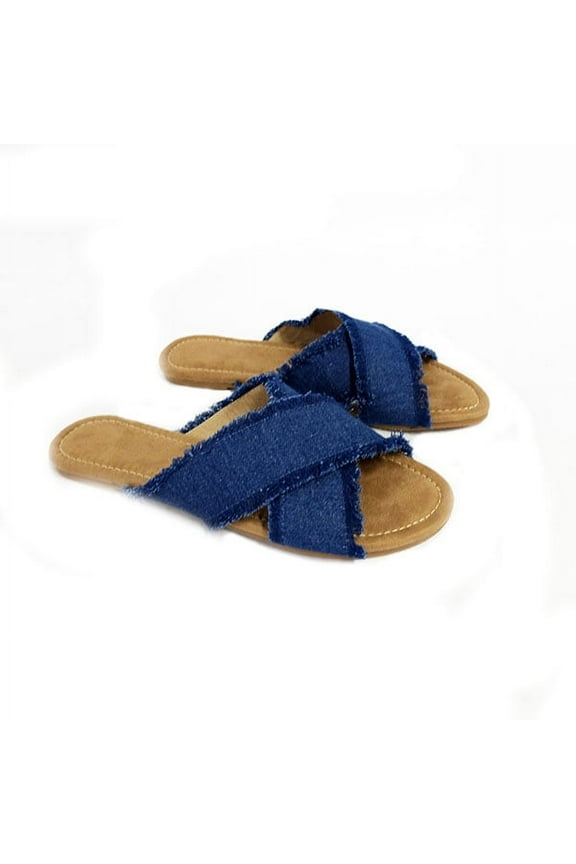 Skyline Women's Cross Strap Denim Slide Sandals - 7.5