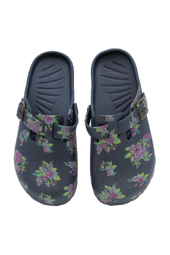 Skyline Women's Floral Mule Clogs Slip-On Shoes in Navy Blue, US Size 10