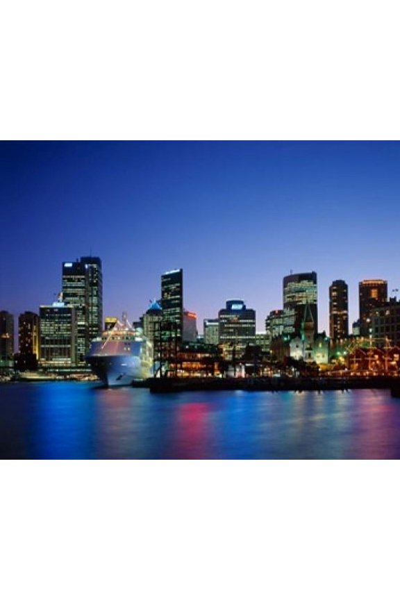 Skyline and Cruise Ship at Night Sydney Australia Canvas Art - Paul Thompson DanitaDelimont (20 x 16)