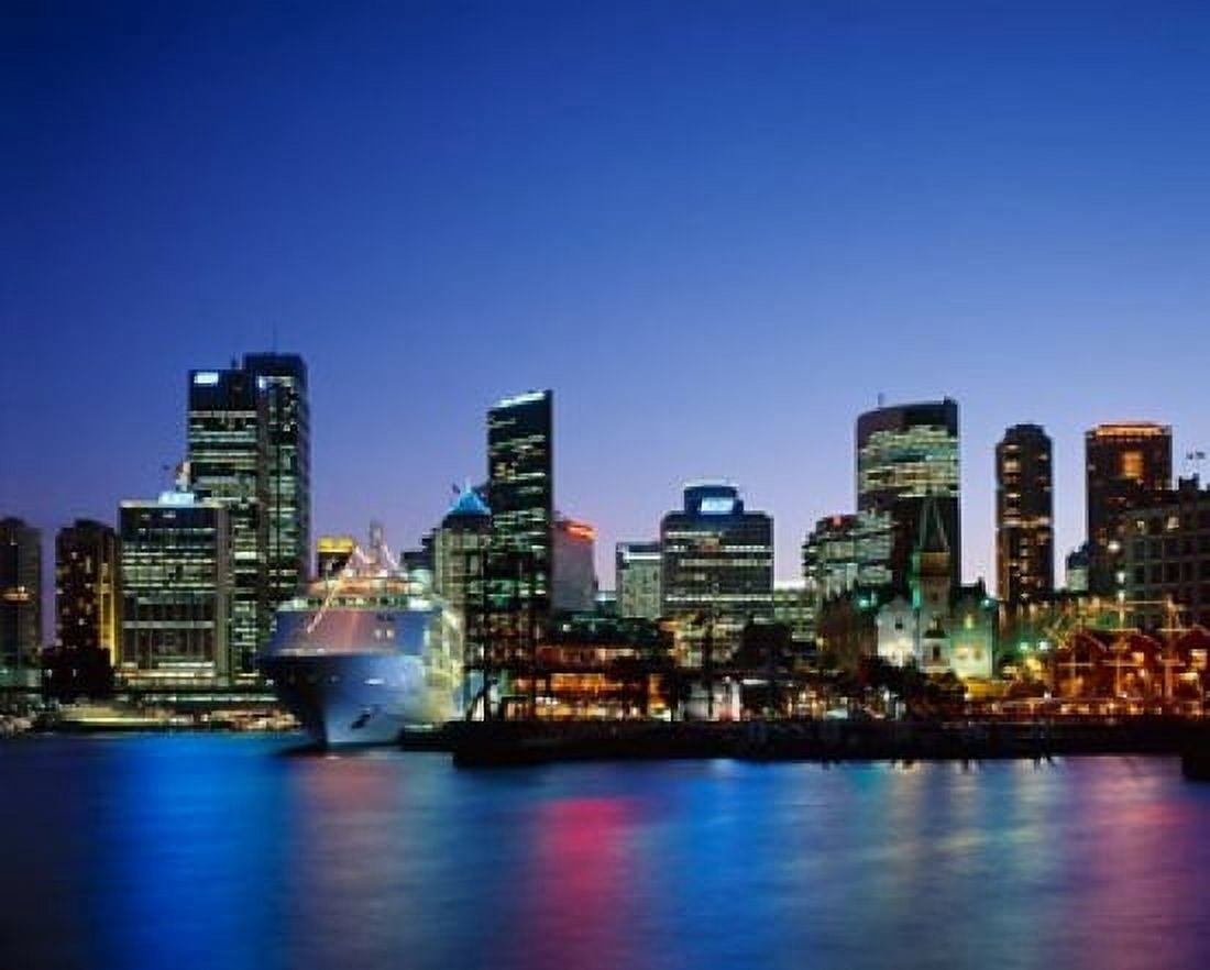Skyline and Cruise Ship at Night Sydney Australia Canvas Art - Paul Thompson DanitaDelimont (27 x 22)