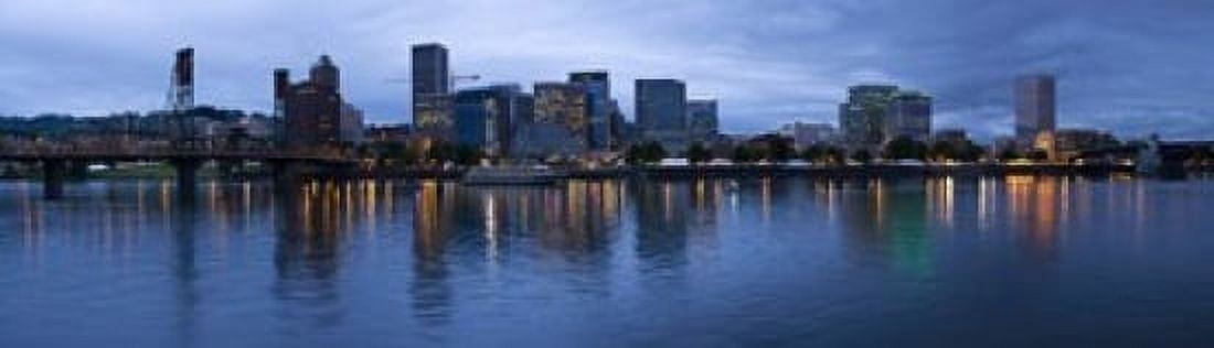 Skyline as seen from the Vera Katz Eastbank Esplanade Willamette River Portland Multnomah County Oregon USA Canvas Art - Panoramic Images (20 x 6)