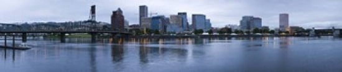 Skyline as seen from the Vera Katz Eastbank Esplanade Willamette River Portland Multnomah County Oregon USA Canvas Art - Panoramic Images (22 x 5)