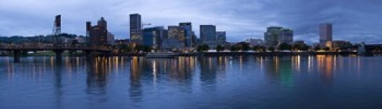 Skyline as seen from the Vera Katz Eastbank Esplanade Willamette River Portland Multnomah County Oregon USA Canvas Art - Panoramic Images (40 x 12)