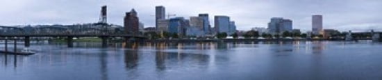 Skyline as seen from the Vera Katz Eastbank Esplanade Willamette River Portland Multnomah County Oregon USA Canvas Art - Panoramic Images (44 x 10)