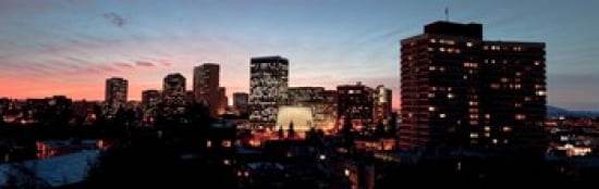 Skyline at dusk Oakland California USA Canvas Art - Panoramic Images (36 x 12)