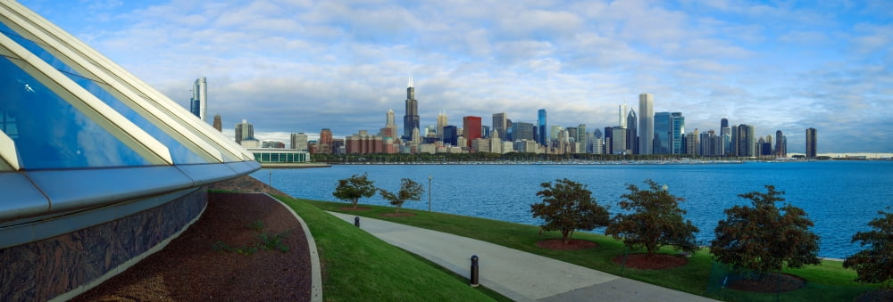 Skyline from the Adler Planetarium Chicago Cook County Illinois USA Canvas Art - Panoramic Images (12 x 36)