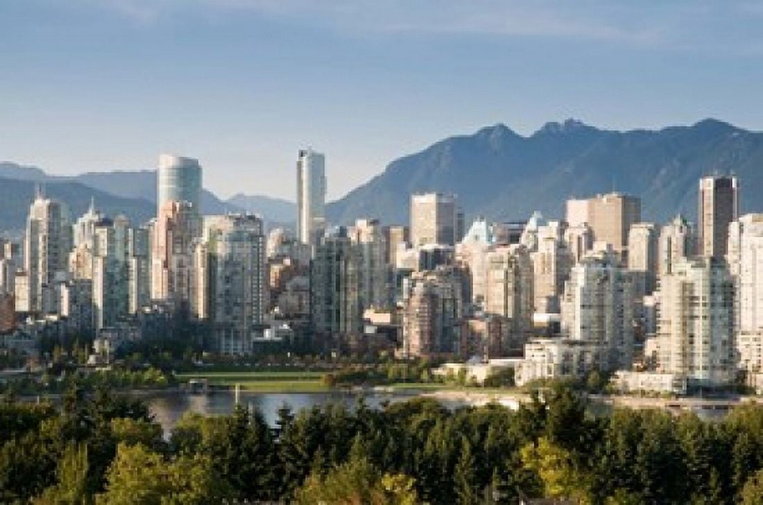 Skyline of Vancouver British Columbia Canada Canvas Art - E O Reed DanitaDelimont (26 x 17)