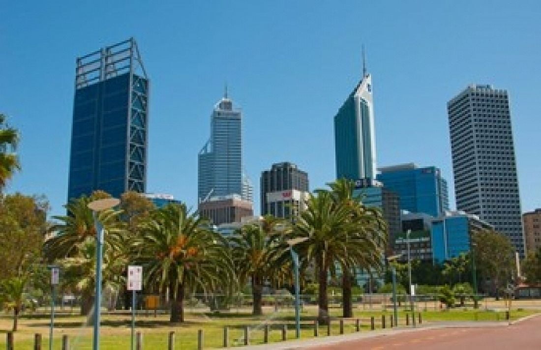 Skyline of new buildings Perth Western Australia Canvas Art - Bill Bachmann DanitaDelimont (36 x 24)