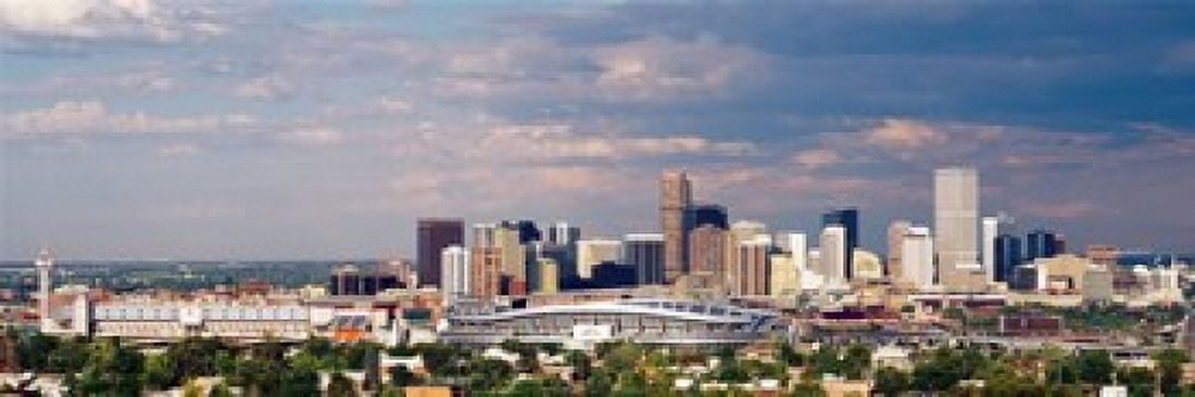 Skyline with Invesco Stadium Denver Colorado USA Canvas Art - Panoramic Images (18 x 6)