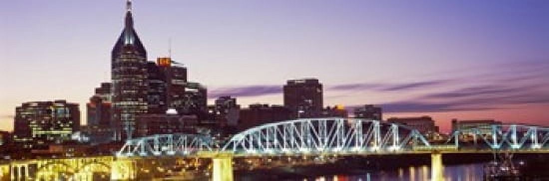 Skylines and Shelby Street Bridge at dusk Nashville Tennessee USA 2013 Canvas Art - Panoramic Images (36 x 12)