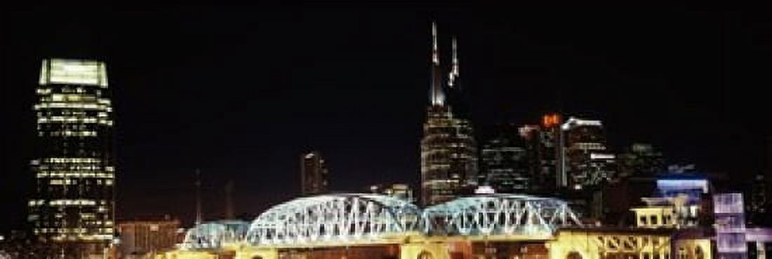 Skylines and Shelby Street Bridge at night Nashville Tennessee USA 2013 Canvas Art - Panoramic Images (18 x 6)