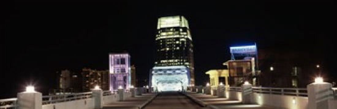 Skylines and Shelby Street Bridge at night Nashville Tennessee USA 2013 Canvas Art - Panoramic Images (18 x 6)