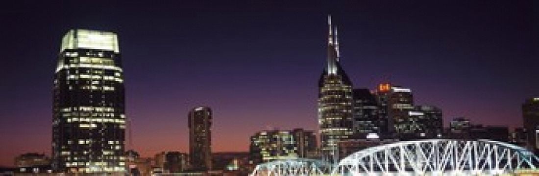 Skylines and Shelby Street Bridge at night Nashville Tennessee USA 2013 Canvas Art - Panoramic Images (18 x 6)