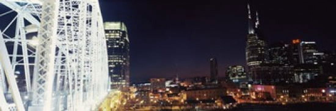 Skylines and Shelby Street Bridge at night Nashville Tennessee USA 2013 Canvas Art - Panoramic Images (18 x 6)