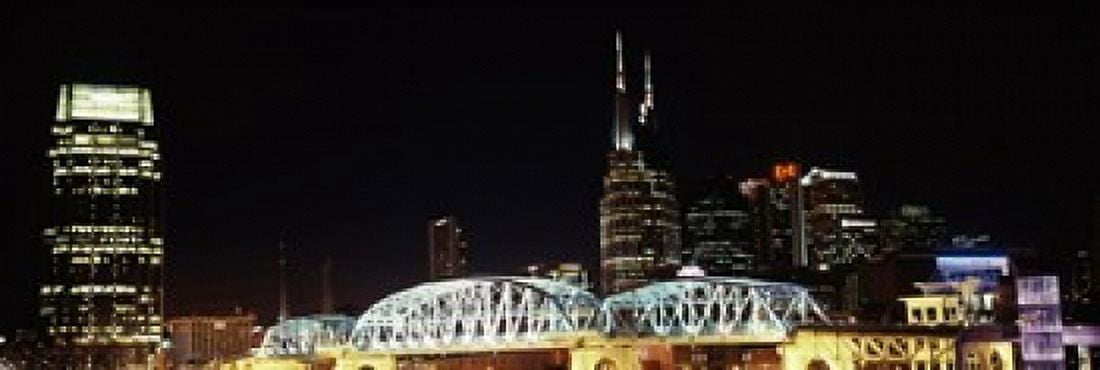 Skylines and Shelby Street Bridge at night Nashville Tennessee USA 2013 Canvas Art - Panoramic Images (36 x 12)
