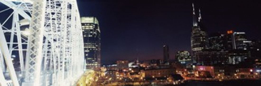 Skylines and Shelby Street Bridge at night Nashville Tennessee USA 2013 Canvas Art - Panoramic Images (36 x 12)