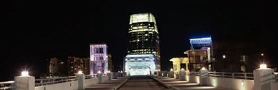 Skylines and Shelby Street Bridge at night Nashville Tennessee USA 2013 Canvas Art - Panoramic Images (36 x 12)