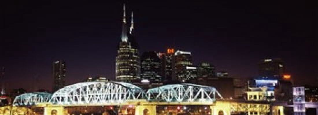 Skylines and Shelby Street Bridge at night Nashville Tennessee USA 2013 Canvas Art - Panoramic Images (36 x 13)