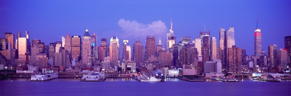 Skylines at dusk Manhattan New York City New York State USA Canvas Art - Panoramic Images (36 x 12)