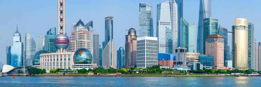 Skylines at the waterfront Oriental Pearl Tower The Bund Pudong Huangpu River Shanghai China Canvas Art - Panoramic Images (6 x 18)