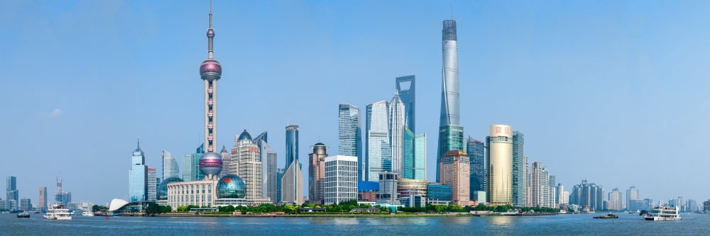 Skylines at the waterfront Oriental Pearl Tower The Bund Pudong Huangpu River Shanghai China Canvas Art - Panoramic Images (6 x 18)