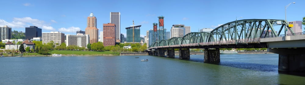 Skylines at the waterfront Portland Multnomah County Oregon USA Canvas Art - Panoramic Images (36 x 12)