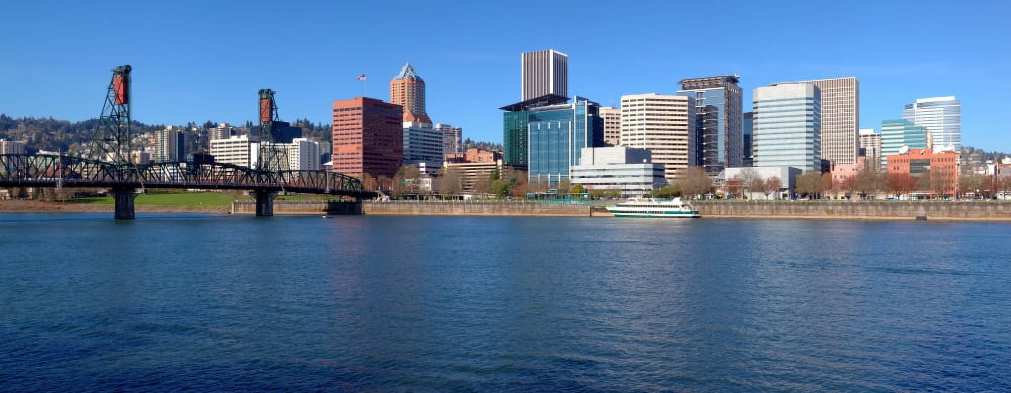 Skylines at the waterfront Willamette River Portland Multnomah County Oregon USA Canvas Art - Panoramic Images (27 x 9)