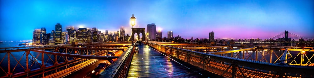 Skylines from Brooklyn Bridge Brooklyn Manhattan New York City New York State USA Canvas Art - Panoramic Images (5 x 20)