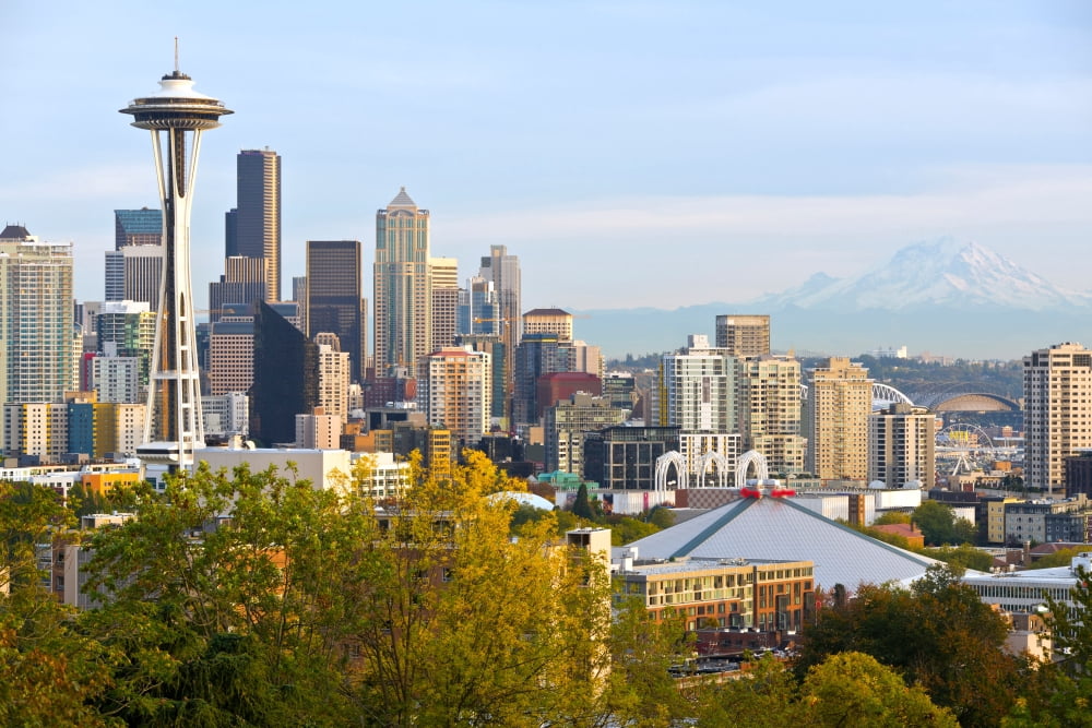 Skylines in a city Seattle Washington State USA Canvas Art - Panoramic Images (18 x 24)