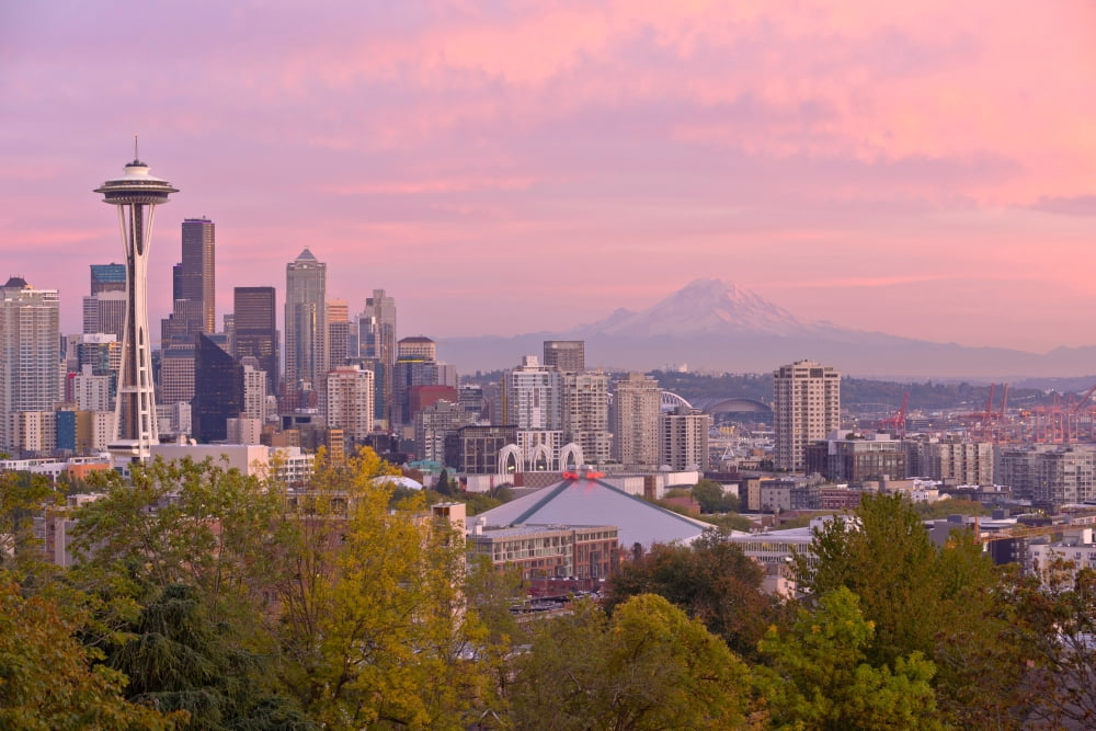 Skylines in a city Seattle Washington State USA Canvas Art - Panoramic Images (24 x 36)