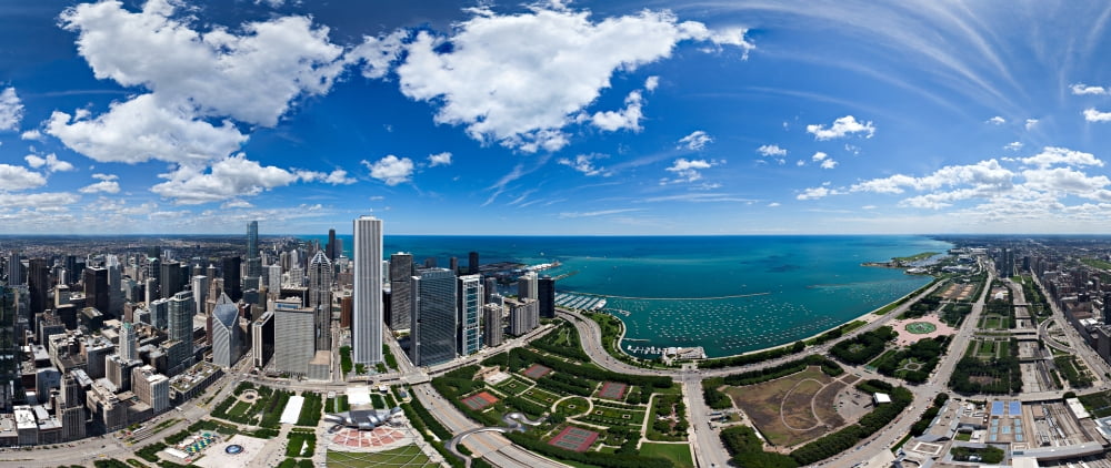 Skylines in the city Chicago Cook County Illinois USA Canvas Art - Panoramic Images (9 x 27)