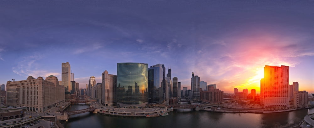 Skylines in the city at dusk Chicago Cook County Illinois USA Canvas Art - Panoramic Images (36 x 12)