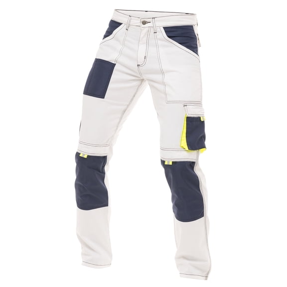 Skylinewears Men Construction Pants Utility Work Trousers With Built In Tool Belt & Cordura Reinforced Knee Pad Pockets White W34-L30