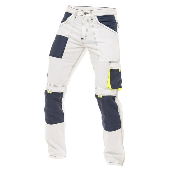 Skylinewears Men Construction Pants Utility Work Trousers With Built In Tool Belt & Cordura Reinforced Knee Pad Pockets White W40-L30