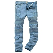Skylinewears Men Ripped Biker Jeans Slim Fit Stretch Ripped Skinny Jeans Straight Leg Fashion Comfort Distressed Destroyed Denim Pants