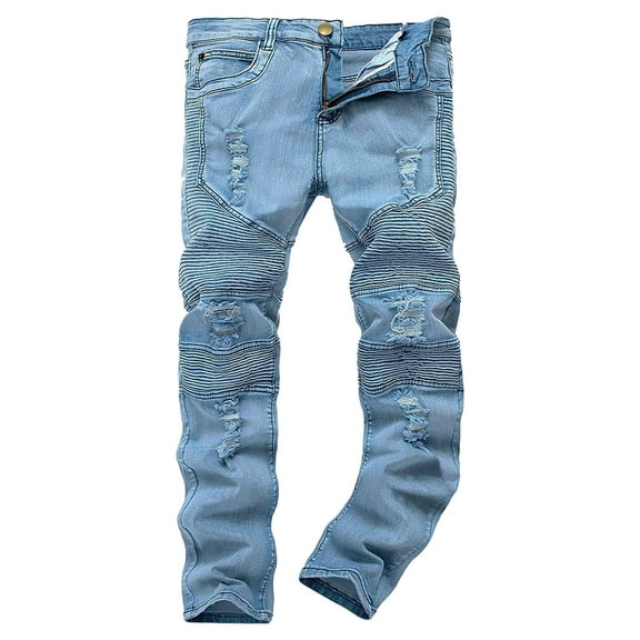 Skylinewears Men Ripped Biker Jeans Slim Fit Stretch Ripped Skinny Jeans Straight Leg Fashion Comfort Distressed Destroyed Denim Pants