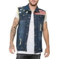 thumbnail image 1 of Men's Fashion Ripped Denim Vest Casual Sleeveless Biker Jean Jacket with Retro Lapel Design USFlag Blue XX-Large, 1 of 2