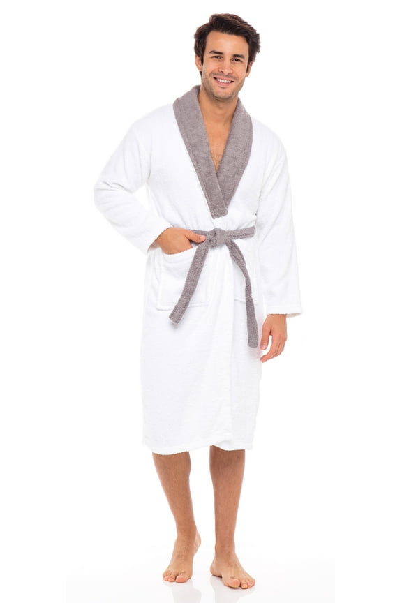Men Robe Terry Cotton Robe Shawl Collar Bathrobe Spa Robes Housecoat Terry Toweling Sweat Steaming Clothes Sleepwear Shower Robe Gowns