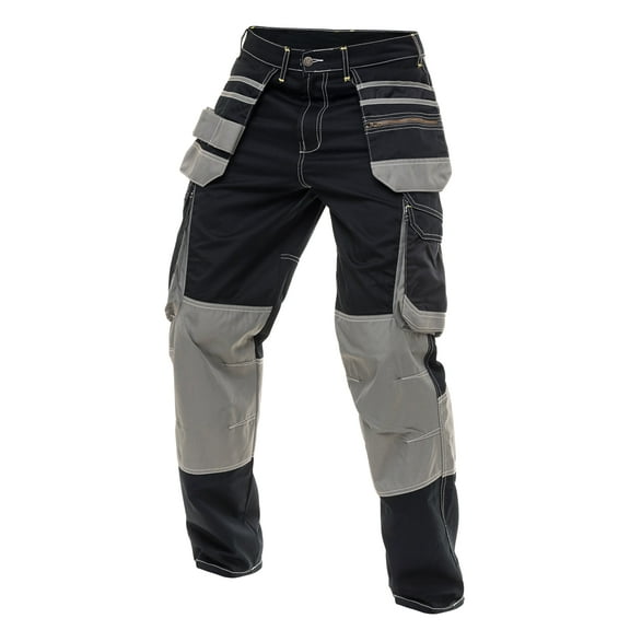 Skylinewears Men's Heavy Duty Cordura Carpenter Safety Work Trousers - Knee Reinforced, Holster & Cargo Pockets Pants Black W30-L30