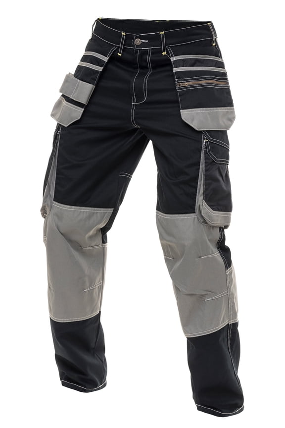 Men Utility Safety Pant Carpenter Heavy Duty Cordura Knee Reinforced Cargo Trousers Black W34-L32