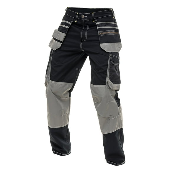 Skylinewears Men's Heavy Duty Cordura Carpenter Safety Work Trousers - Knee Reinforced, Holster & Cargo Pockets Pants Black W36-L30