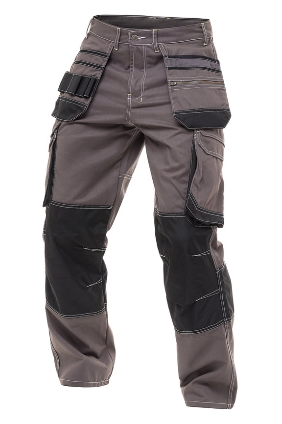 Men Utility Safety Pant Carpenter Heavy Duty Cordura Knee Reinforced Cargo Trousers Gray W32-L30