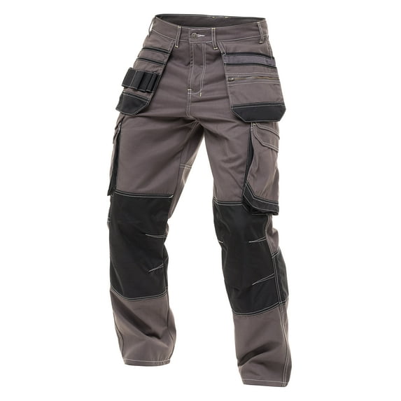 Skylinewears Men's Heavy Duty Cordura Carpenter Safety Work Trousers - Knee Reinforced, Holster & Cargo Pockets Pants Gray W32-L34