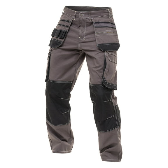 Skylinewears Men's Heavy Duty Cordura Carpenter Safety Work Trousers - Knee Reinforced, Holster & Cargo Pockets Pants Gray W36-L32