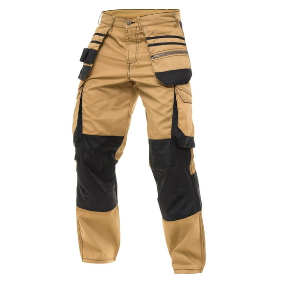 Skylinewears Men's Heavy Duty Cordura Carpenter Safety Work Trousers - Knee Reinforced, Holster & Cargo Pockets Pants Khaki W40-L32