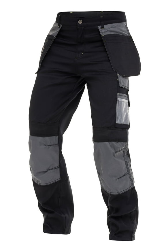 Men Utility Work Pants Cordura Safety Trouser Cargo Knee Reinforced Heavy Duty Pants Black W32-L34