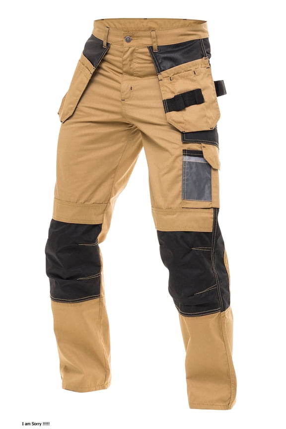Men Utility Work Pants Cordura Safety Trouser Cargo Knee Reinforced Heavy Duty Pants Khaki W40-L32